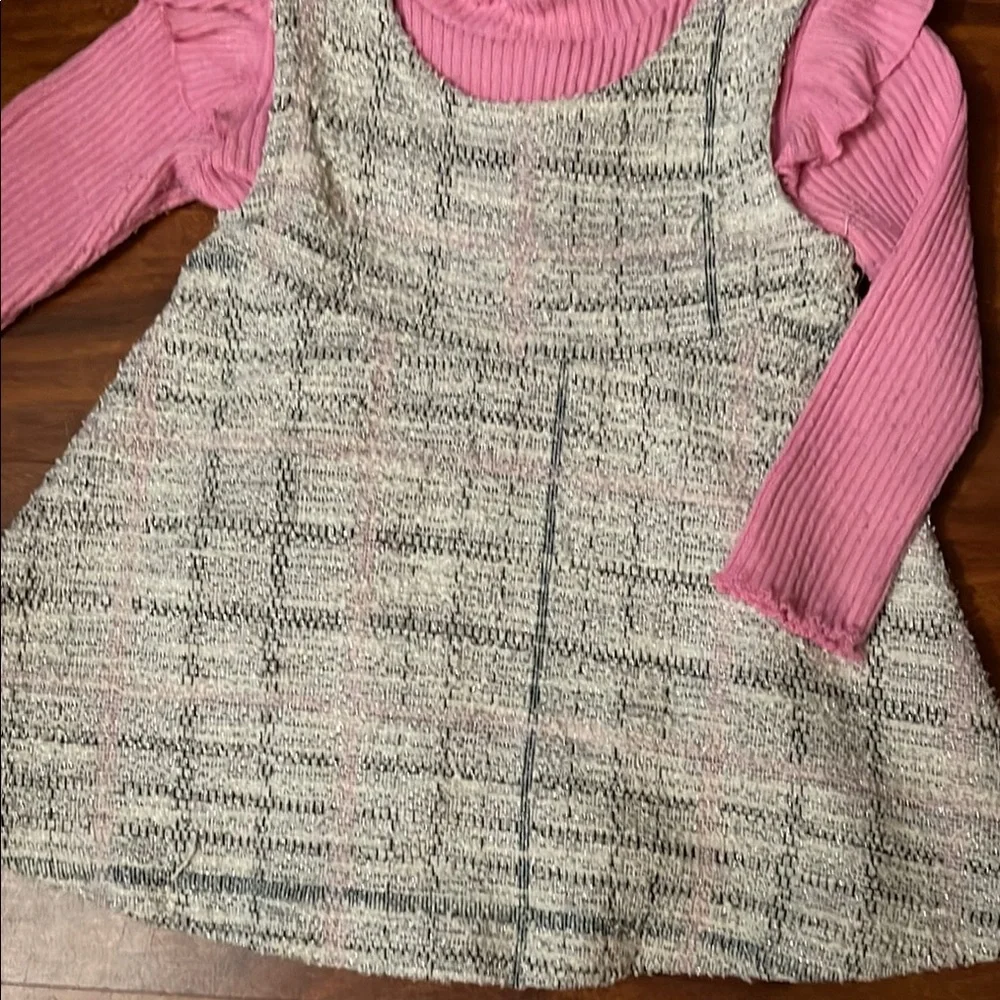 Baby Girl Pink and Gray Plaid Dress with Ruffled Sleeves